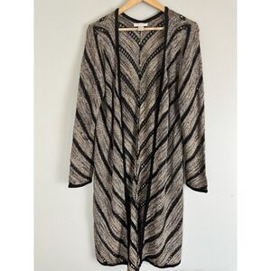 Christopher & Banks Long Open Front Knit Cardigan Chevron Size Med Knee Length